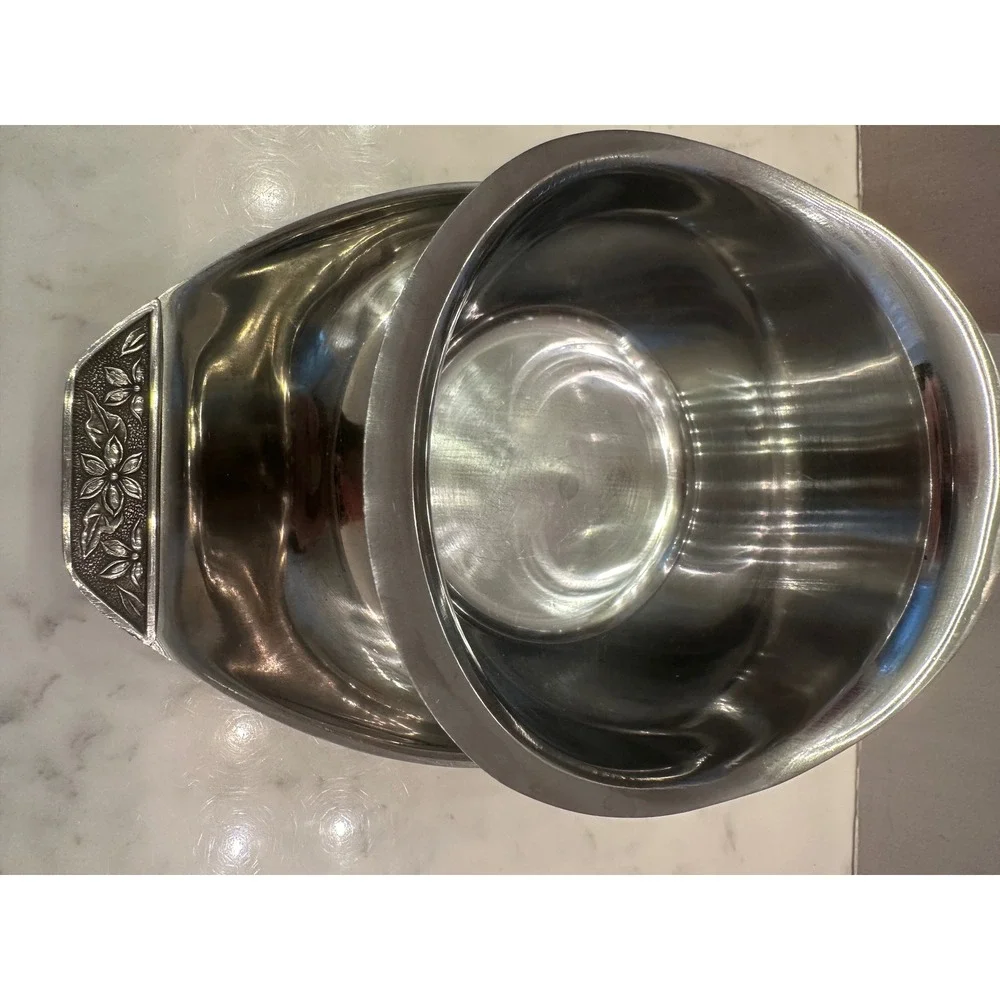 Vtg Stainless Steel Flower Emboss 70s MCM Japan‎ Butter Sugar Creamer Gravy Boat